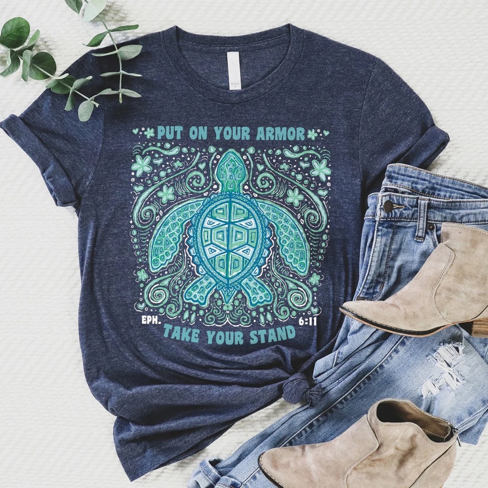 Love in Faith Put on Your Armor Take Your Stand Medium Shirt -Turtle
